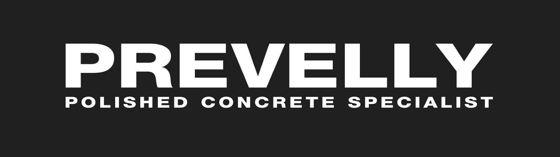 Logo for Prevelly Polished Concrete Specialist on black background.
